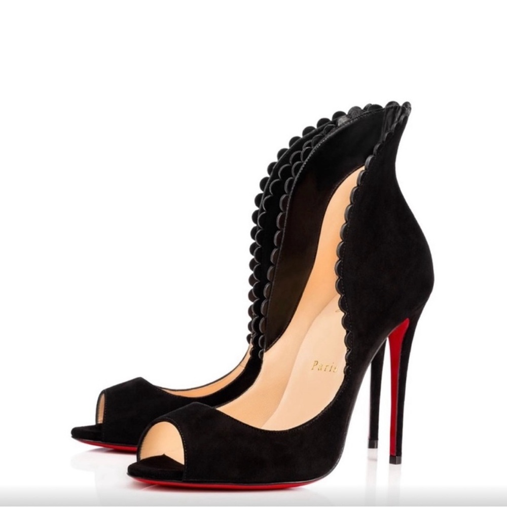 Louboutin Peep Toe Velvet Heels